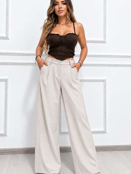 Pantaloni Dama Din Țesătură Cu Fit Lejer Culoare Dusty White