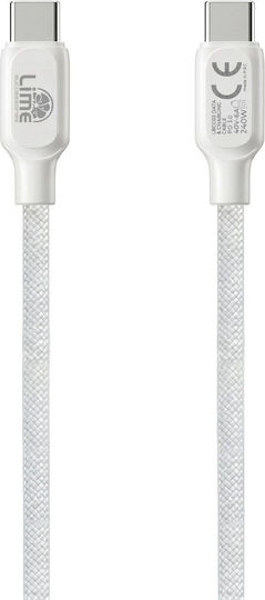 Lime Плетен кабел USB-C мъжки - USB-C 240W Бял 2m LBCC04