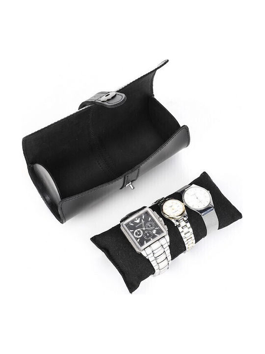 Leather Travel Case for 3 Watches Watch Roll Daponte Black