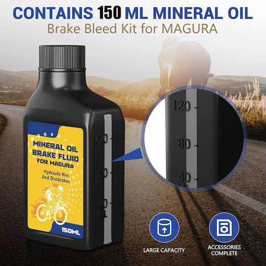 Kit de aerisire pentru frâne hidraulice compatibil cu biciclete Magura MT5 MT7 HS33 include 150ml ulei mineral seringi pâlnie transparentă adaptoare metalice
