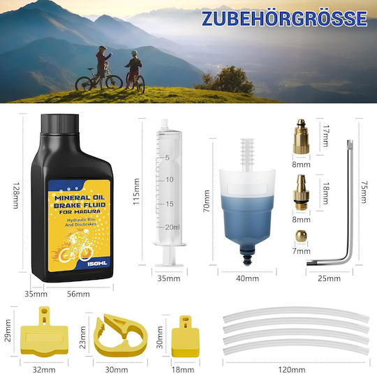 Kit de aerisire pentru frâne hidraulice compatibil cu biciclete Magura MT5 MT7 HS33 include 150ml ulei mineral seringi pâlnie transparentă adaptoare metalice