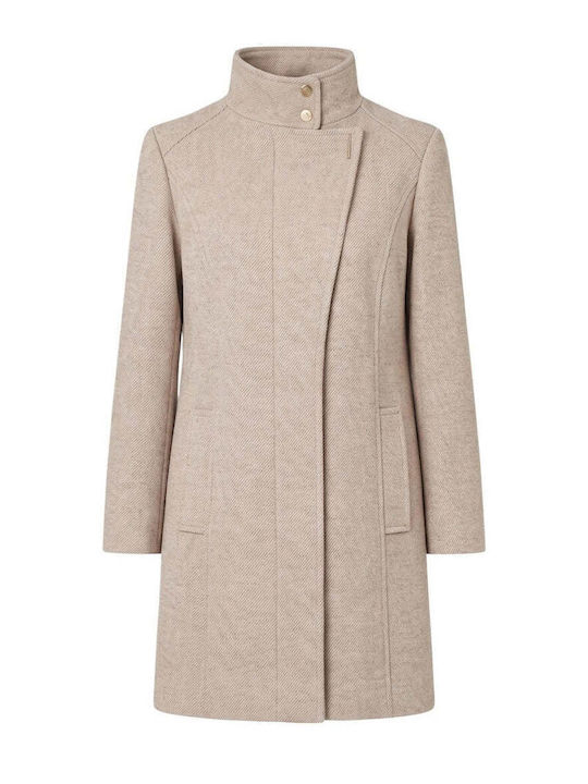 Дамско вълнено палто Бежово с бутони