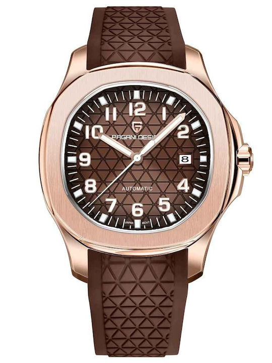 Pagani Design Ceas Bărbătesc 41mm Automat cu Curea din Cauciuc Rose Gold / Maro