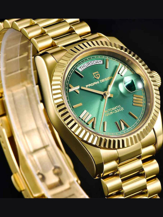 Pagani Design Ceas Bărbătesc 36mm Automat cu Brățară Din Oțel Gold / Green