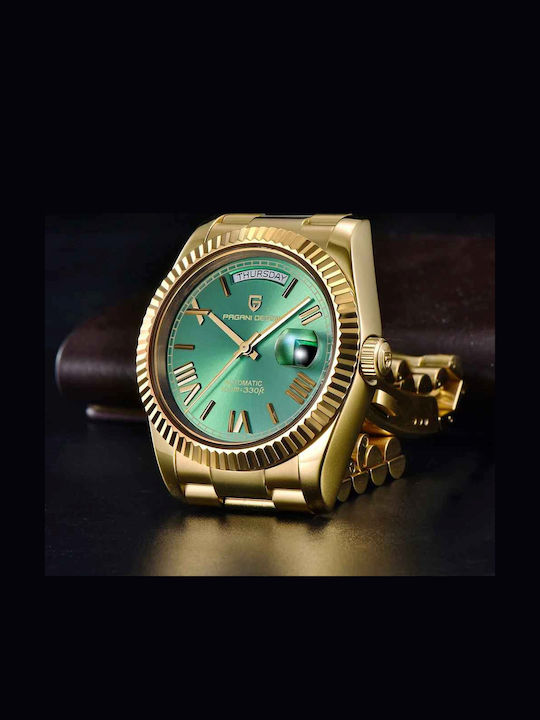 Pagani Design Ceas Bărbătesc 36mm Automat cu Brățară Din Oțel Gold / Green