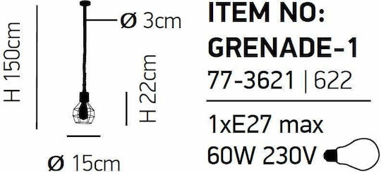 Home Lighting Регулируема Висящо Осветително Тяло Черен с въже за Цокъл E27 15см.