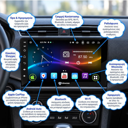 VenCore Auto-Audiosystem für Honda Civic 2016-2026 Bluetooth USB AUX Eingebautes Wi-Fi GPS Apple CarPlay Android Auto mit Touchscreen 9 Zoll