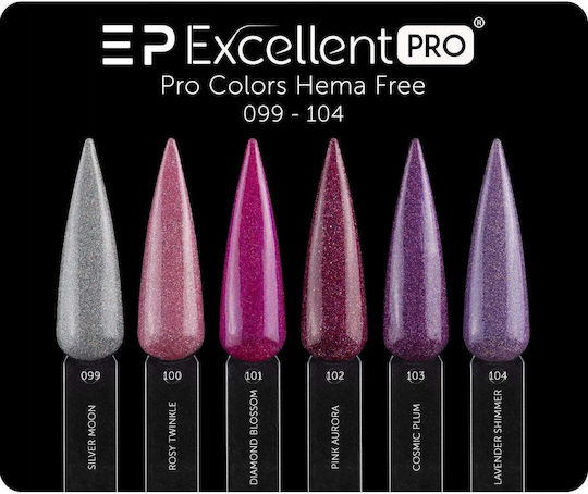 Excellent Pro Semi-Permanent Nail Polish 104 Lavender Shimmer with Glitter Cat Eye 7gr 1pcs