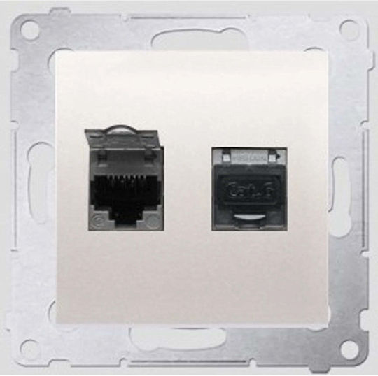 Kontakt-Simon Computersockel Simon54 Doppel 2xRJ45 Cat.6 geschraubt Creme D62.01/41
