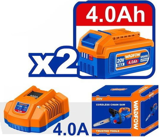 Wadfow Battery Chainsaw 2x4Ah Brushless 20V 4.65kg with Blade Length 30.48cm