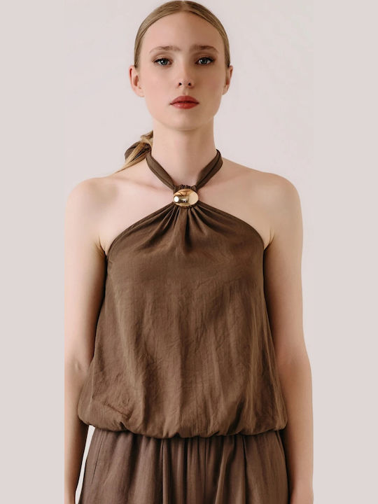 Women's Sleeveless Blouse with Neck Tie Light Blue