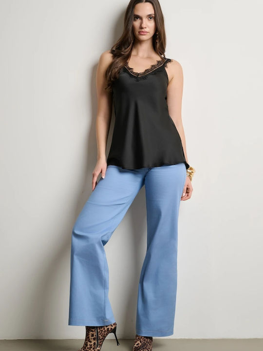 Women's Satin Blouse with Ecru Lace