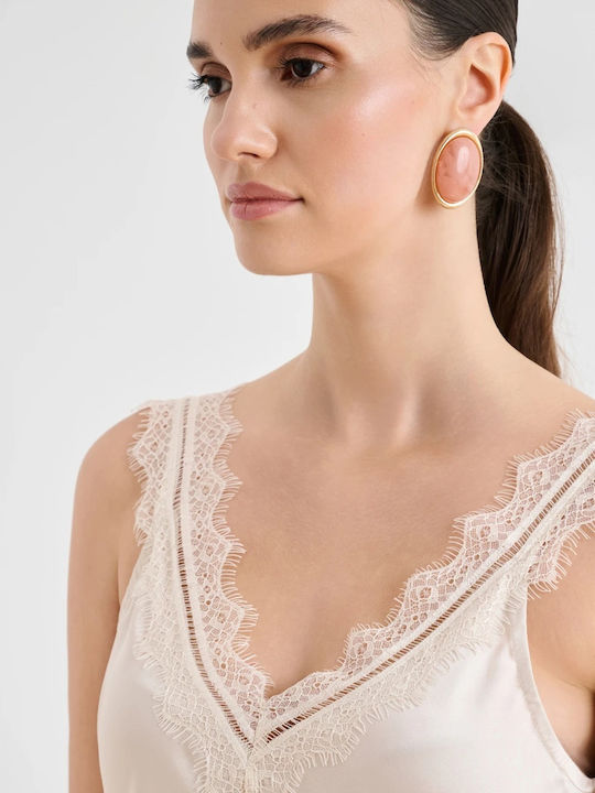 Women's Satin Blouse with Ecru Lace
