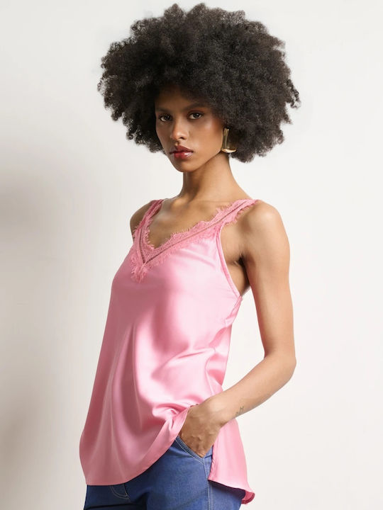 Women's Satin Blouse with Ecru Lace