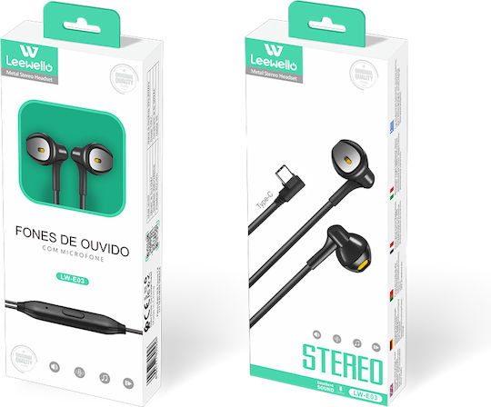 Lw-e03 In ear Handsfree слушалки с USB-C конектор Червен/Черен