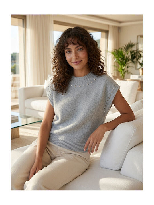 Women's Sleeveless Grey Sweater Y26626-GREY
