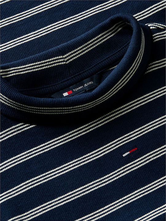 Women's Cotton Long Sleeve Turtleneck Striped Navy Blue Top