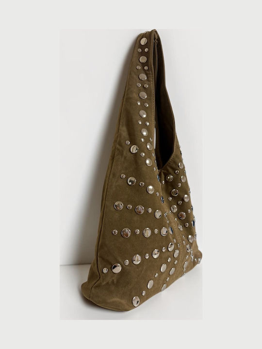 Damen-Schultertasche aus Wildleder in Kamel