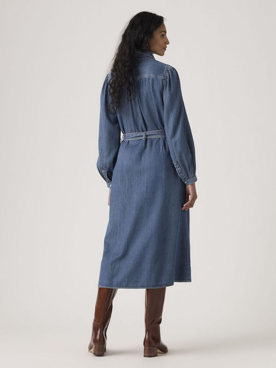 Rochie de vară Maxi Rochie-cămașă din denim Celestial Blue