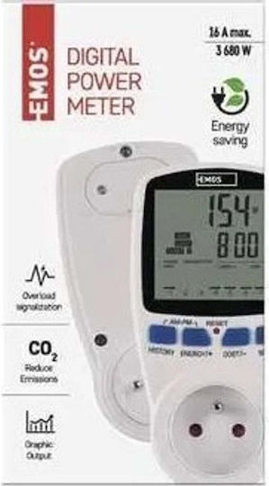 Emos Digital Wattmeter Energy Meter Outlet 230v 16a 5-3680w Emos P5805 White