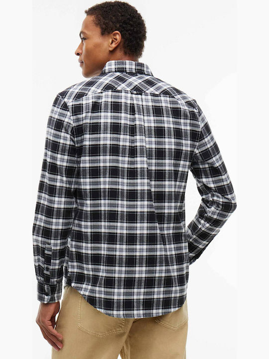 Long Sleeve Flannel Shirt in Regular Fit Checked Black/White
