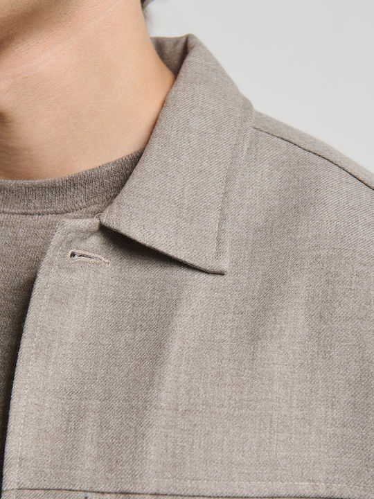Long Sleeve Denim Overshirt Beige