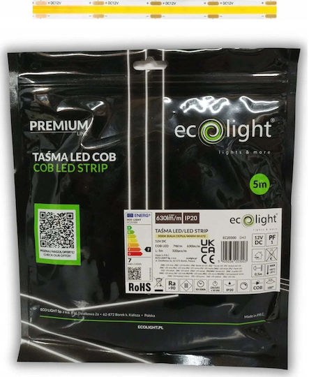 Eco Light Bandă LED 12V Alb Cald Lumină 5m Tip COB