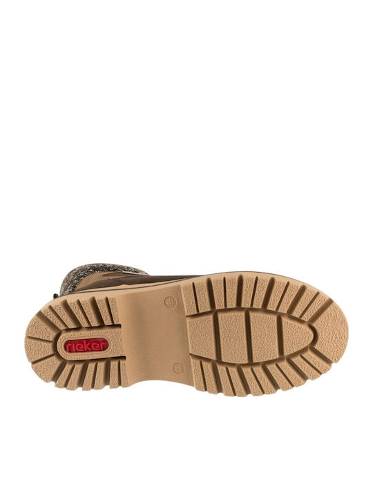 Leder Damen Kampfstiefel mit Mittelhohem Absatz Braun