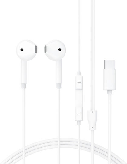 Earbuds Handsfree Ακουστικά με Βύσμα USB-C Λευκό