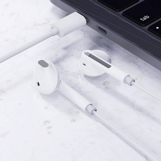 Earbuds Handsfree Ακουστικά με Βύσμα USB-C Λευκό