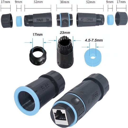 Ez-rj45cpl-w4 Cuplaj Ethernet Cat6 Waterproof Sistem Ip68 Negru