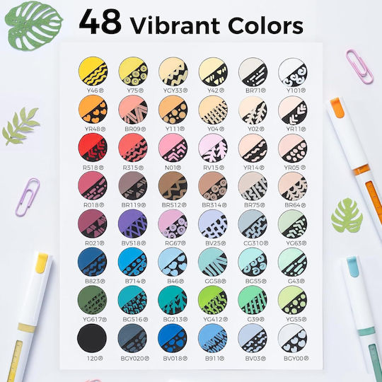 Ohuhu Vibrant Colors Μαρκαδόροι Ζωγραφικής Ακρυλικό Λεπτοί Σετ 48 Χρώματα