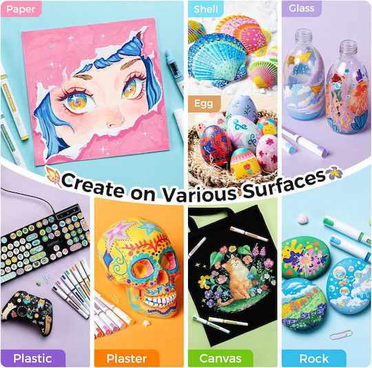 Ohuhu Vibrant Colors Μαρκαδόροι Ζωγραφικής Ακρυλικό Λεπτοί Σετ 48 Χρώματα