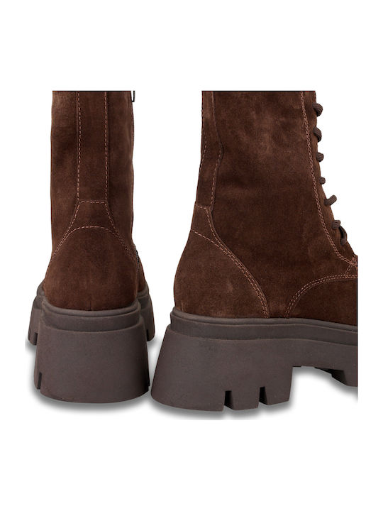 Wildleder Damen Kampfstiefel mit Mittelhohem Absatz Braun