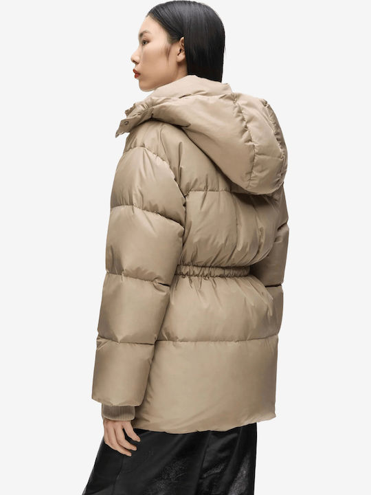 Дълго дамско Puffer яке за зима бежово