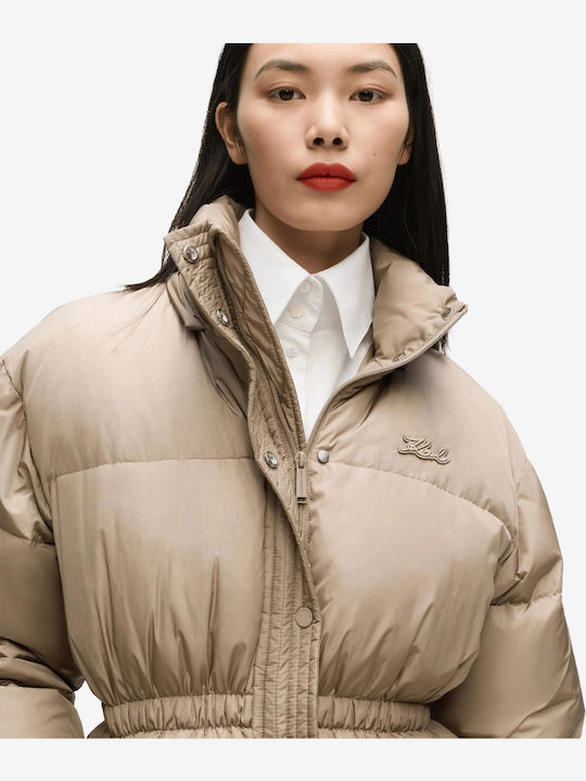 Дълго дамско Puffer яке за зима бежово
