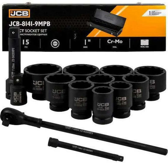 Комплект Инструменти За Удар Jcb 15 Бройки 1" 12-стенни 36-80мм