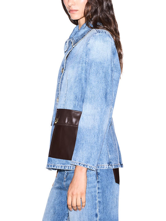 Long Women's Jean Jacket Brown- Blue