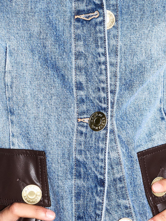 Long Women's Jean Jacket Brown- Blue