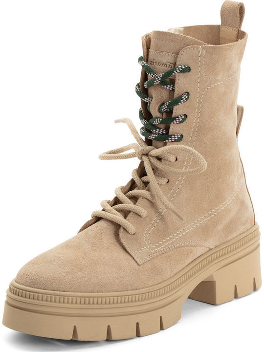 Beige Leder Damen Stiefeletten