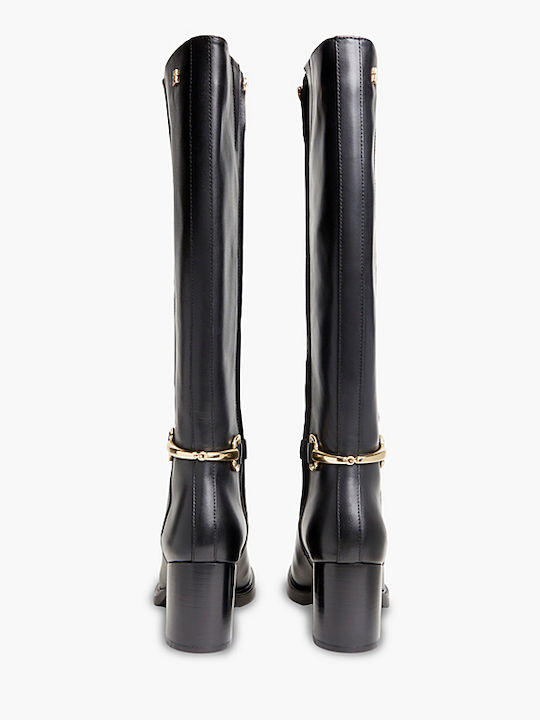Schwarze Damen-Lederreitstiefel