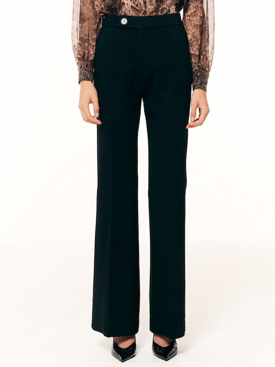 Forel Women's High Rise Fabric Flared Trousers with Elastic Black