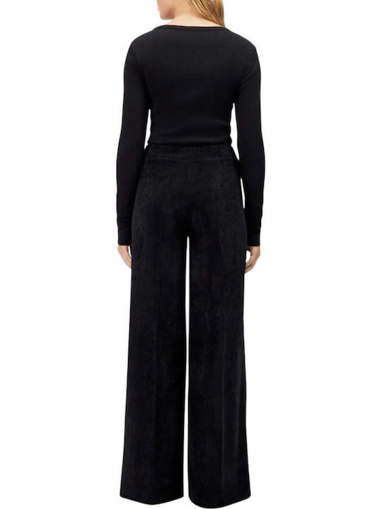 Pantaloni Dama Catifea Raiata Negru