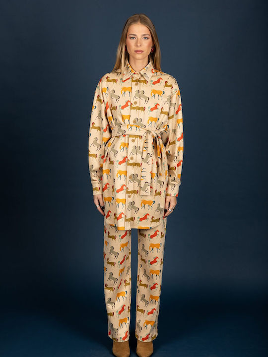 Дамски Текстилен Панталон Off White