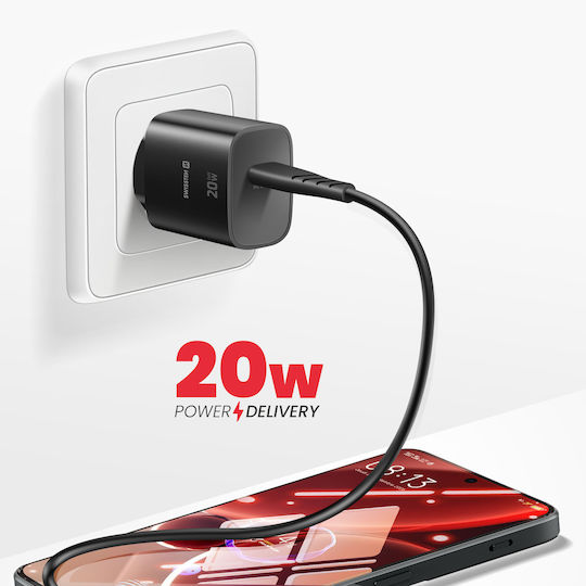 Swissten Φορτιστής Χωρίς Καλώδιο GaN με Θύρα USB-C 20W Power Delivery Μαύρος (22071710)