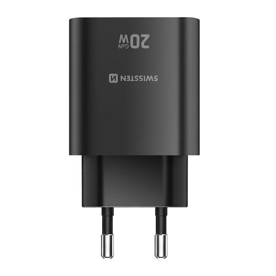 Swissten Φορτιστής Χωρίς Καλώδιο GaN με Θύρα USB-C 20W Power Delivery Μαύρος (22071710)