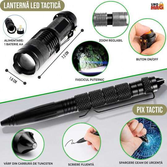 Linomag Kit de Supraviețuire Complet 45+ Funcții Set Camping de Urgență Lanternă LED Stilou Tactical Ustensil Multifuncțional Aprinzător de Foc Pătură Termică Brățară Paracord Busolă Fluier Card Multifuncțional 21 X 11.5 X 6 Cm Negru