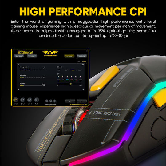 Armaggeddon Scorpion 7 Lite RGB Gaming Ποντίκι 12800 DPI Μαύρο