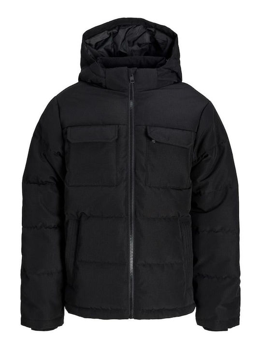 Kids Quilted Short Jacket with Lining & Hood Black