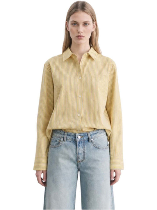 Long Sleeve Women's Cotton Shirt Yellow Striped